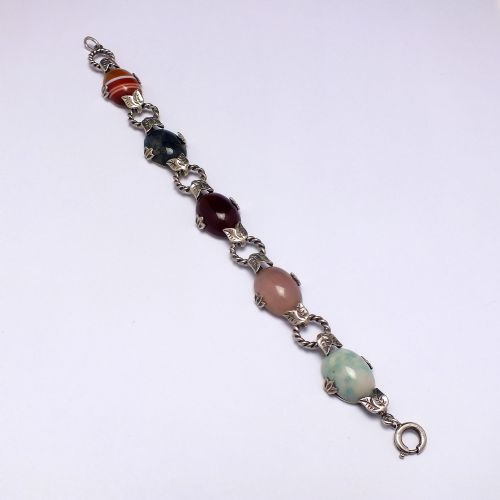 EXCEPTIONAL ANTIQUE SILVER AND SCOTTISH AGATE BRACELET C1920 - ADDITIONAL PHOTO 1