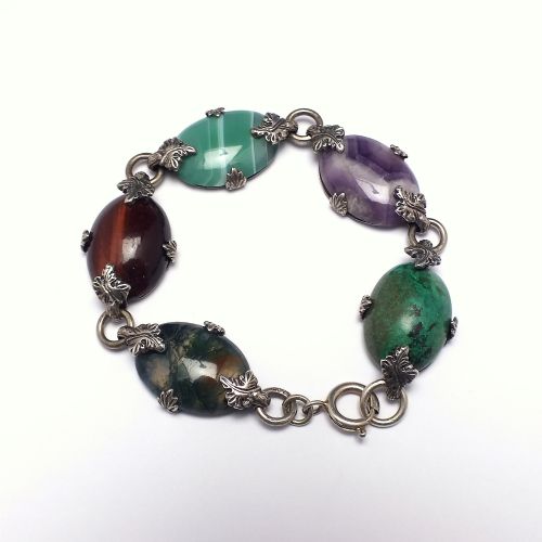 victorian antique silver and scottish agate bracelet c1900 - CATEGORY: ANTIQUE JEWELLERY - DATED 1900