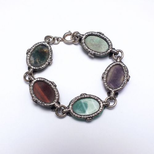 VICTORIAN ANTIQUE SILVER AND SCOTTISH AGATE BRACELET C1900 - ADDITIONAL PHOTO 2