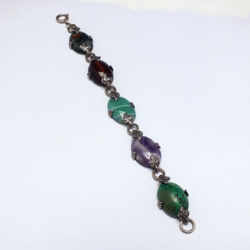 VICTORIAN ANTIQUE SILVER AND SCOTTISH AGATE BRACELET C1900 - ADDITIONAL PHOTO 4