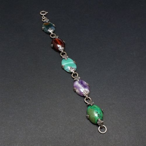 VICTORIAN ANTIQUE SILVER AND SCOTTISH AGATE BRACELET C1900 - ADDITIONAL PHOTO 5