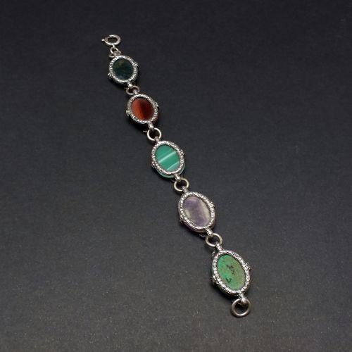 VICTORIAN ANTIQUE SILVER AND SCOTTISH AGATE BRACELET C1900 - ADDITIONAL PHOTO 6