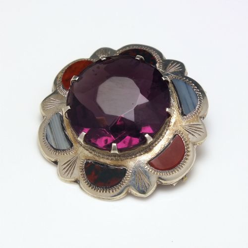 antique scottish celtic shield silver gemstone brooch c1900 - CATEGORY: ANTIQUE JEWELLERY - DATED 1900