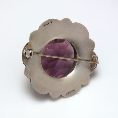 ANTIQUE SCOTTISH CELTIC SHIELD SILVER GEMSTONE BROOCH C1900 - ADDITIONAL PHOTO 2