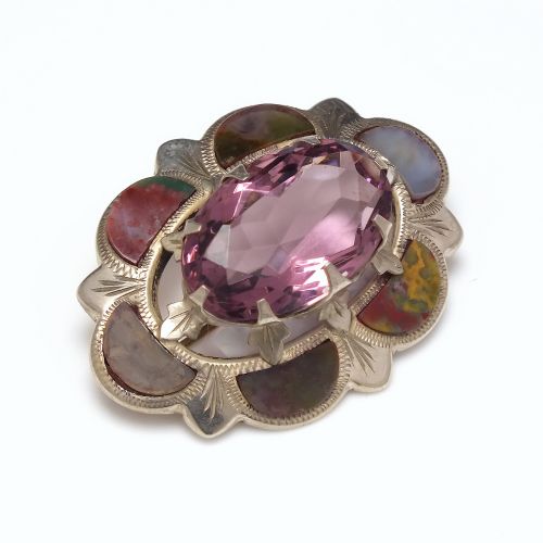 antique scottish celtic shield silver gemstone brooch c1920 - CATEGORY: ANTIQUE JEWELLERY - DATED 1920