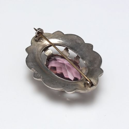 ANTIQUE SCOTTISH CELTIC SHIELD SILVER GEMSTONE BROOCH C1920 - ADDITIONAL PHOTO 2