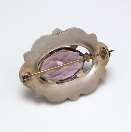 ANTIQUE SCOTTISH CELTIC SHIELD SILVER GEMSTONE BROOCH C1920 - ADDITIONAL PHOTO 3