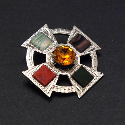 ANTIQUE GLASGOW CELTIC CROSS SILVER GEMSTONE BROOCH C1914 - ADDITIONAL PHOTO 1