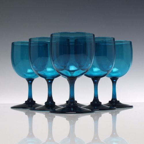 six georgian peacock blue wine glasses c1820 - CATEGORY: ANTIQUE GLASS - DATED 1800