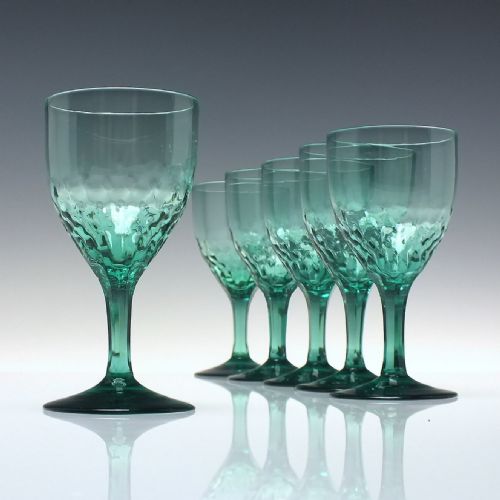SIX 19TH CENTURY GREEN WINE GLASSES WITH HAMMER MOULDED BOWLS C1830 - ADDITIONAL PHOTO 1
