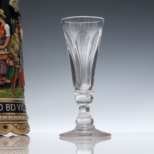 historical 19th century engraved deceptive bowl ale glass c1850 - CATEGORY: ANTIQUE GLASS - DATED 1850