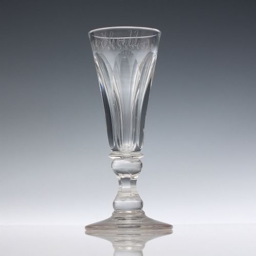 HISTORICAL 19TH CENTURY ENGRAVED DECEPTIVE BOWL ALE GLASS C1850 - ADDITIONAL PHOTO 1