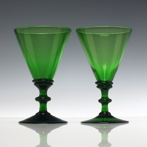 pair of 19th century apple green wine glasses c1840 - CATEGORY: ANTIQUE GLASS - DATED 1850
