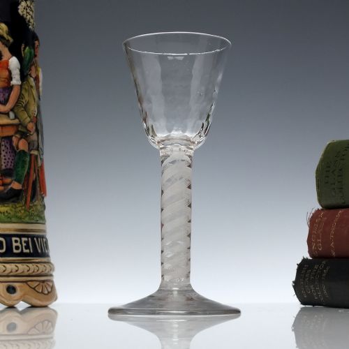 georgian honeycomb moulded bowl opaque twist wine glass c1760 - CATEGORY: ANTIQUE GLASS - DATED 1750