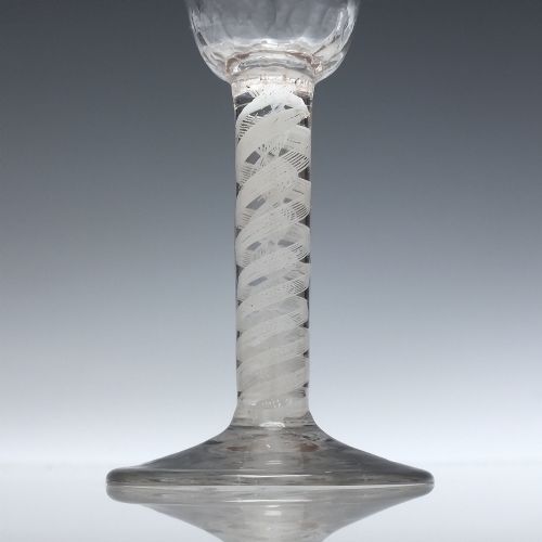 GEORGIAN HONEYCOMB MOULDED BOWL OPAQUE TWIST WINE GLASS C1760 - ADDITIONAL PHOTO 2