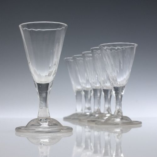 six georgian dram glasses with domed folded feet c1760 - CATEGORY: ANTIQUE GLASS - DATED 1750