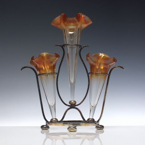 art nouveau glass epergne in silver plated stand c1890 - CATEGORY: ANTIQUE GLASS - DATED 1890