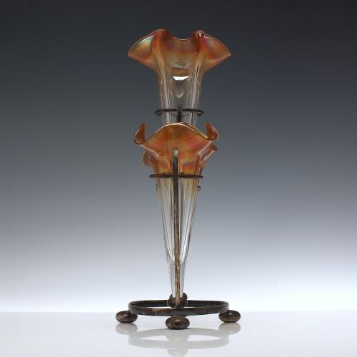 ART NOUVEAU GLASS EPERGNE IN SILVER PLATED STAND C1890 - ADDITIONAL PHOTO 1