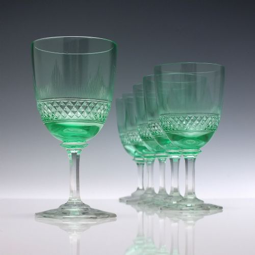 six edwardian vaseline wine glass c1910 - CATEGORY: ANTIQUE GLASS - DATED 1910