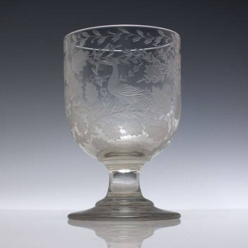 STUNNING PAIR OF VICTORIAN ENGRAVED GLASS TAVERN RUMMERS C1850 - ADDITIONAL PHOTO 1