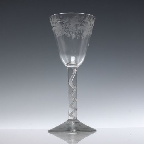 TALL 18TH CENTURY ENGRAVED AIR TWIST WINE GLASS C1750 - ADDITIONAL PHOTO 1