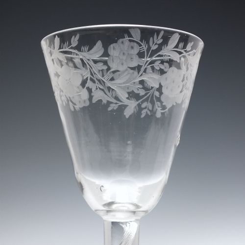 TALL 18TH CENTURY ENGRAVED AIR TWIST WINE GLASS C1750 - ADDITIONAL PHOTO 4