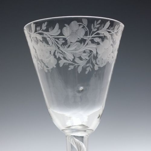 TALL 18TH CENTURY ENGRAVED AIR TWIST WINE GLASS C1750 - ADDITIONAL PHOTO 5