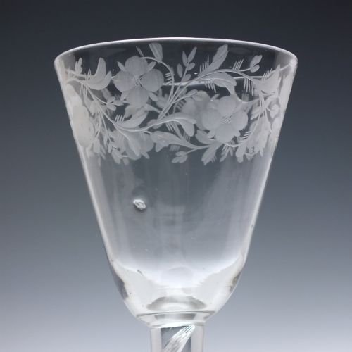 TALL 18TH CENTURY ENGRAVED AIR TWIST WINE GLASS C1750 - ADDITIONAL PHOTO 6