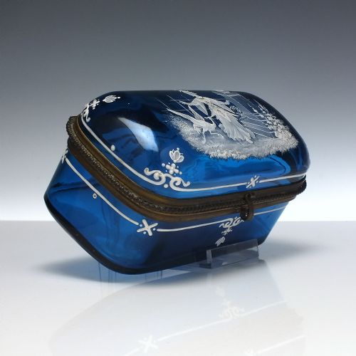 VICTORIAN ENAMELLED BLUE GLASS JEWELLERY BOX OR CASKET C1870 - ADDITIONAL PHOTO 1