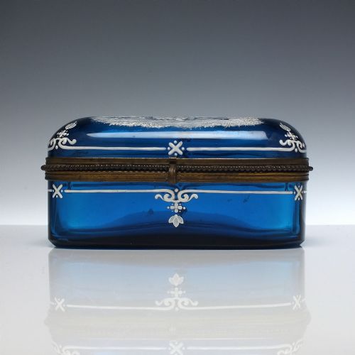VICTORIAN ENAMELLED BLUE GLASS JEWELLERY BOX OR CASKET C1870 - ADDITIONAL PHOTO 2