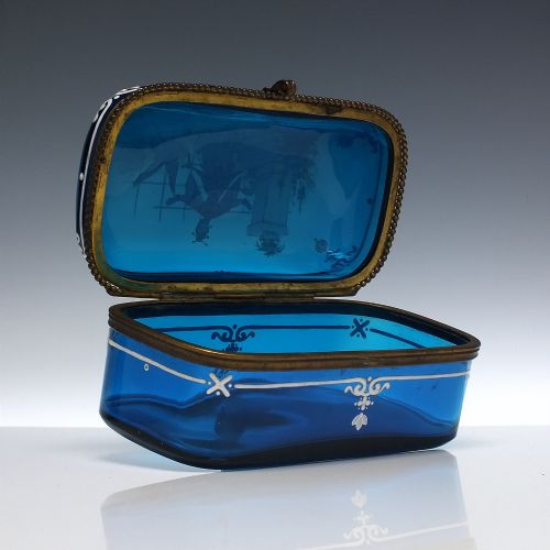 VICTORIAN ENAMELLED BLUE GLASS JEWELLERY BOX OR CASKET C1870 - ADDITIONAL PHOTO 3