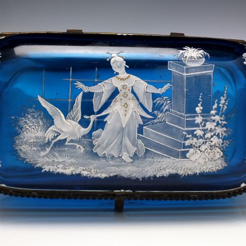 VICTORIAN ENAMELLED BLUE GLASS JEWELLERY BOX OR CASKET C1870 - ADDITIONAL PHOTO 4