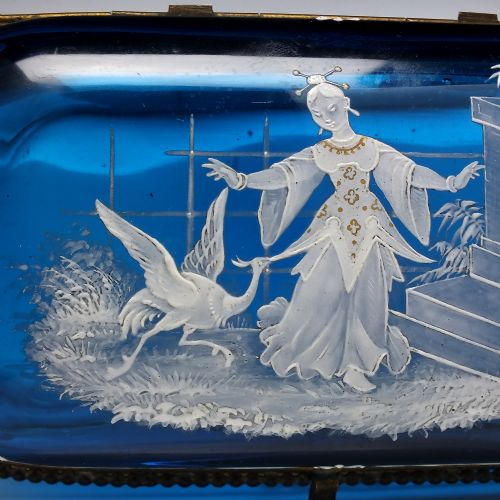 VICTORIAN ENAMELLED BLUE GLASS JEWELLERY BOX OR CASKET C1870 - ADDITIONAL PHOTO 5