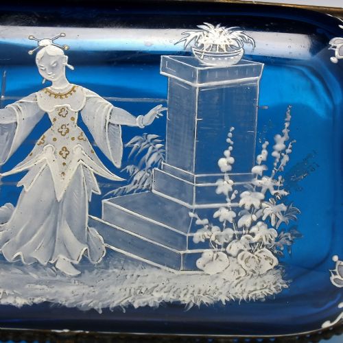 VICTORIAN ENAMELLED BLUE GLASS JEWELLERY BOX OR CASKET C1870 - ADDITIONAL PHOTO 6