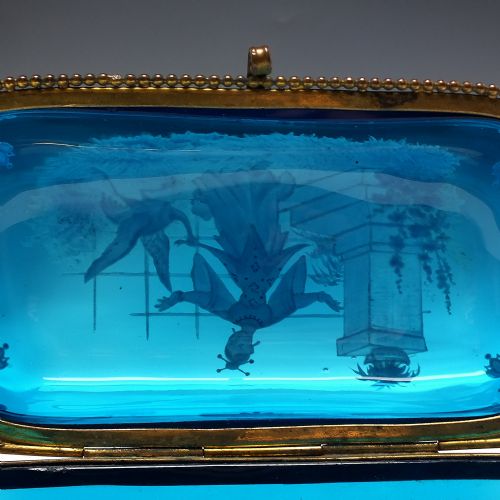 VICTORIAN ENAMELLED BLUE GLASS JEWELLERY BOX OR CASKET C1870 - ADDITIONAL PHOTO 7
