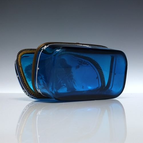 VICTORIAN ENAMELLED BLUE GLASS JEWELLERY BOX OR CASKET C1870 - ADDITIONAL PHOTO 8