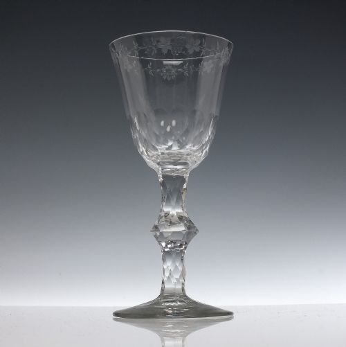 LARGE GEORGIAN ENGRAVED FACET CUT GLASS GOBLET C1780 - ADDITIONAL PHOTO 1