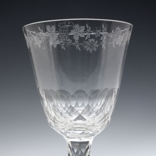 LARGE GEORGIAN ENGRAVED FACET CUT GLASS GOBLET C1780 - ADDITIONAL PHOTO 3