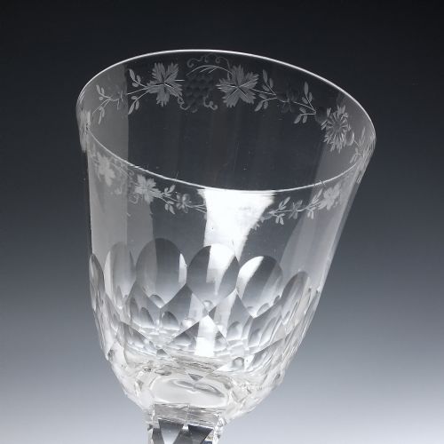 LARGE GEORGIAN ENGRAVED FACET CUT GLASS GOBLET C1780 - ADDITIONAL PHOTO 5