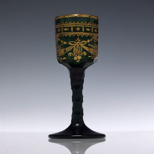 18TH CENTURY GILDED GREEN FACET CUT LIQUEUR GLASS C1790 - ADDITIONAL PHOTO 1