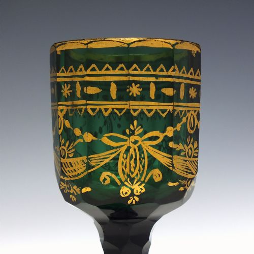 18TH CENTURY GILDED GREEN FACET CUT LIQUEUR GLASS C1790 - ADDITIONAL PHOTO 2