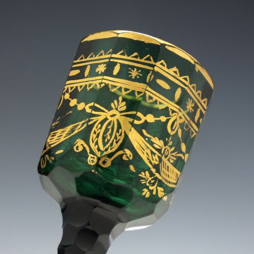 18TH CENTURY GILDED GREEN FACET CUT LIQUEUR GLASS C1790 - ADDITIONAL PHOTO 3
