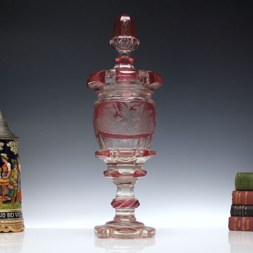 large bohemian engraved goblet with cover c1835 - CATEGORY: ANTIQUE GLASS - DATED VICTORIAN
