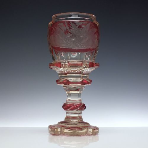 LARGE BOHEMIAN ENGRAVED GOBLET WITH COVER C1835 - ADDITIONAL PHOTO 1
