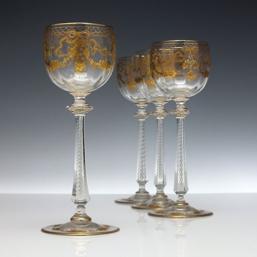 four art nouveau french st louis air twist hock wine glasses c1900 - CATEGORY: ANTIQUE GLASS - DATED 1900