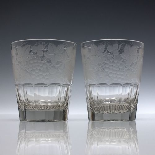 pair antique victorian engraved whisky glass tumblers c1850 - CATEGORY: ANTIQUE GLASS - DATED 1860
