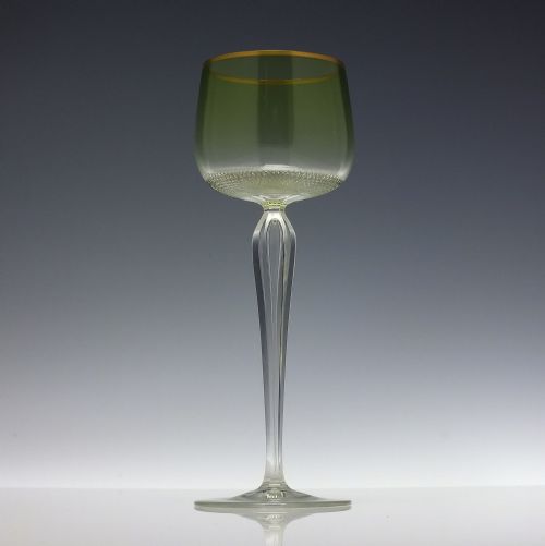 SIX TALL ART NOUVEAU JOSEPHINENHUTTE HOCK WINE GLASSES C1900 - ADDITIONAL PHOTO 1