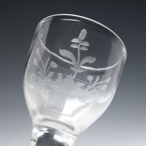 GEORGIAN ENGRAVED PLAIN STEM WINE GLASS WITH FOLDED FOOT C1740 - ADDITIONAL PHOTO 4