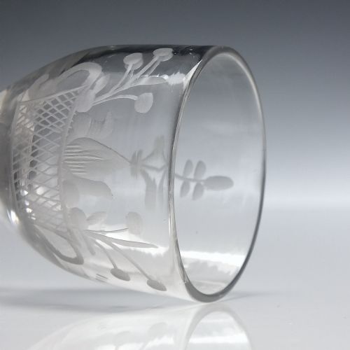 GEORGIAN ENGRAVED PLAIN STEM WINE GLASS WITH FOLDED FOOT C1740 - ADDITIONAL PHOTO 5