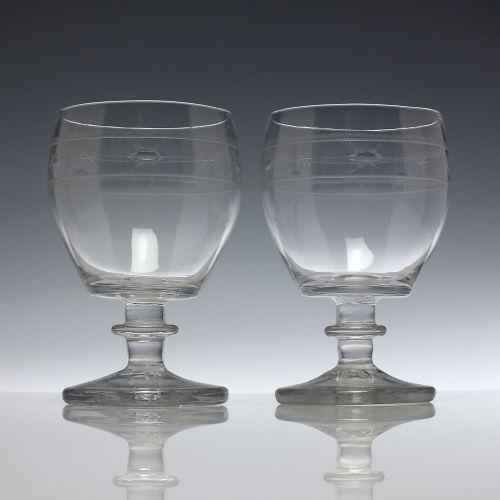 pair 18th century engraved glass rummers c1780 - CATEGORY: ANTIQUE GLASS - DATED 1750